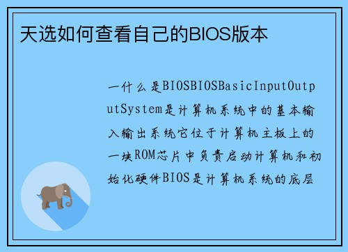 天选如何查看自己的BIOS版本